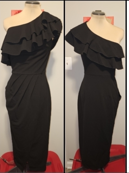 Grace Karin Dresses & Skirts - Grace Karin NWT One-Shoulder Black Ruffle Midi Dress Sz S